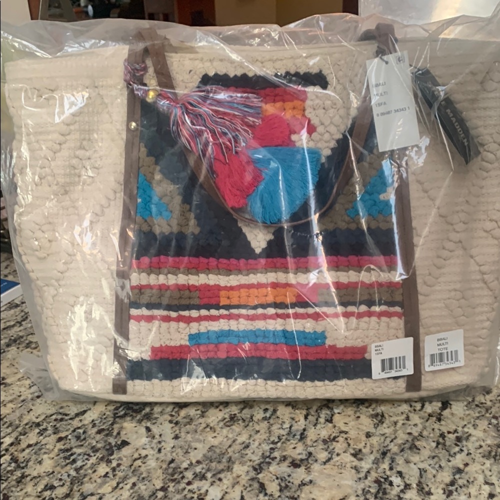 Steve Madden Cream and Multicolor Woven Tote